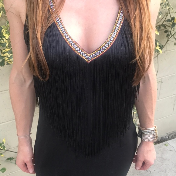 Anthropology Little Black Dress Black Fringe LBD - Picture 3 of 8